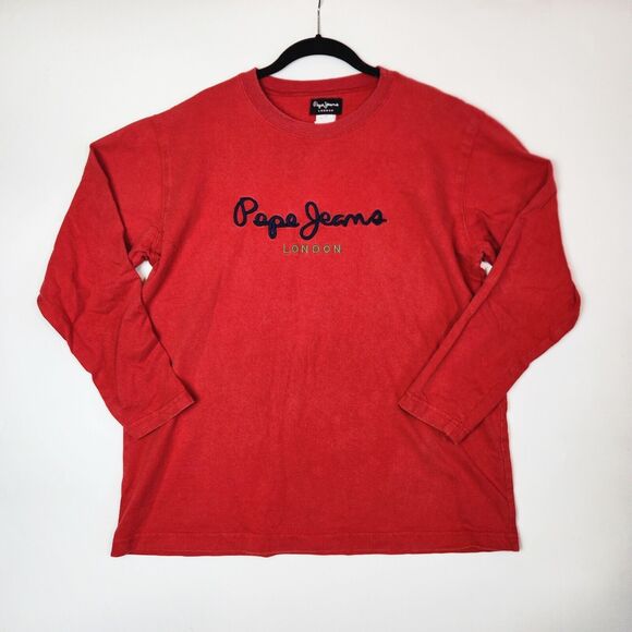 Vtg Pepe Jeans Shirt Mens M Red Long Sleeve Shirt London 100% Y2k Shirt‎ - Picture 1 of 7